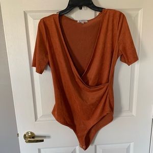 Faux-Wrap Short Sleeve Bodysuit